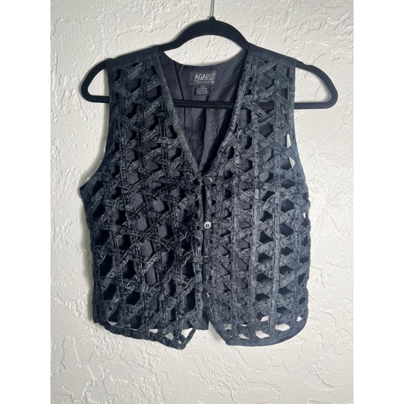 Agapo Jackets & Blazers - Vintage Agapo Black Open Weave Vest‎ Petite Small Boho Lagenlook Festival
